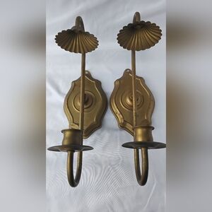 Vtg Mid Century Homeco Brass-Finish Wall Sconce Pair